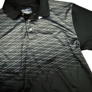 Ben Hogan Performance‎ Golf Polo Shirt Geometric Print Black Gray Mens